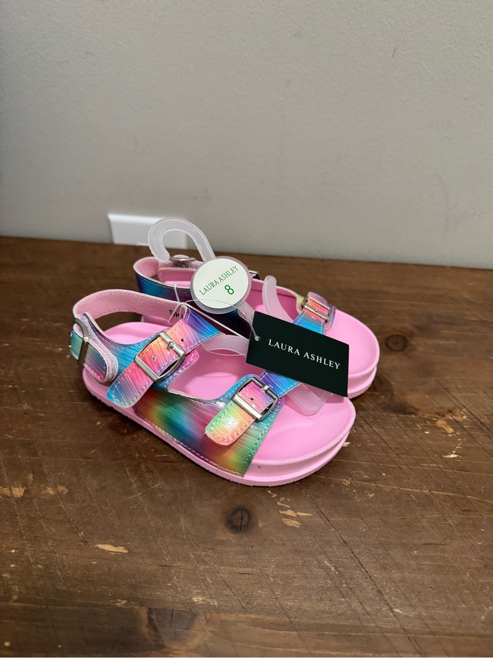 Laura Ashley Kids Girl Toddler Pink Rainbow Buckle Sandals Size 8